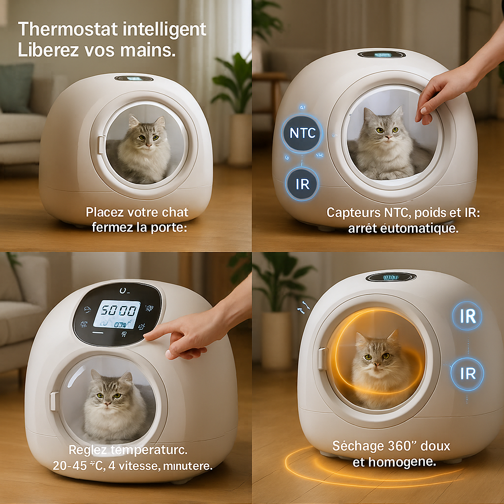 Boîte de Séchage Intelligente pour Animaux, Séchoir à Contrôle Automatique de la Température, Stérilisation à l'Eau, Anti-Froid, Équipement de Beauté, Chats et Chiens
